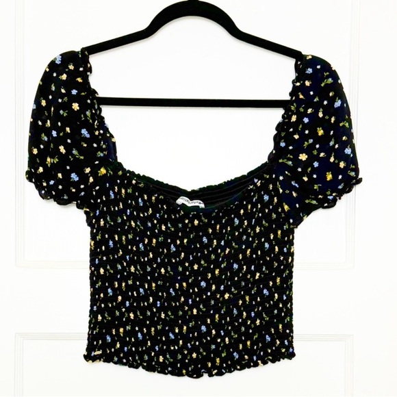 REFORMATION Ditsy Floral Print Square Neck Puff Short Sleeve Smocked Crop Top XS - Picture 4 of 7